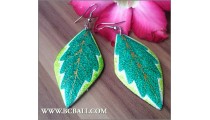 Handmade Wooden Leaf Earrings Painted Bali